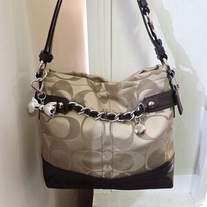 Coach Signature Print Bag With Chain